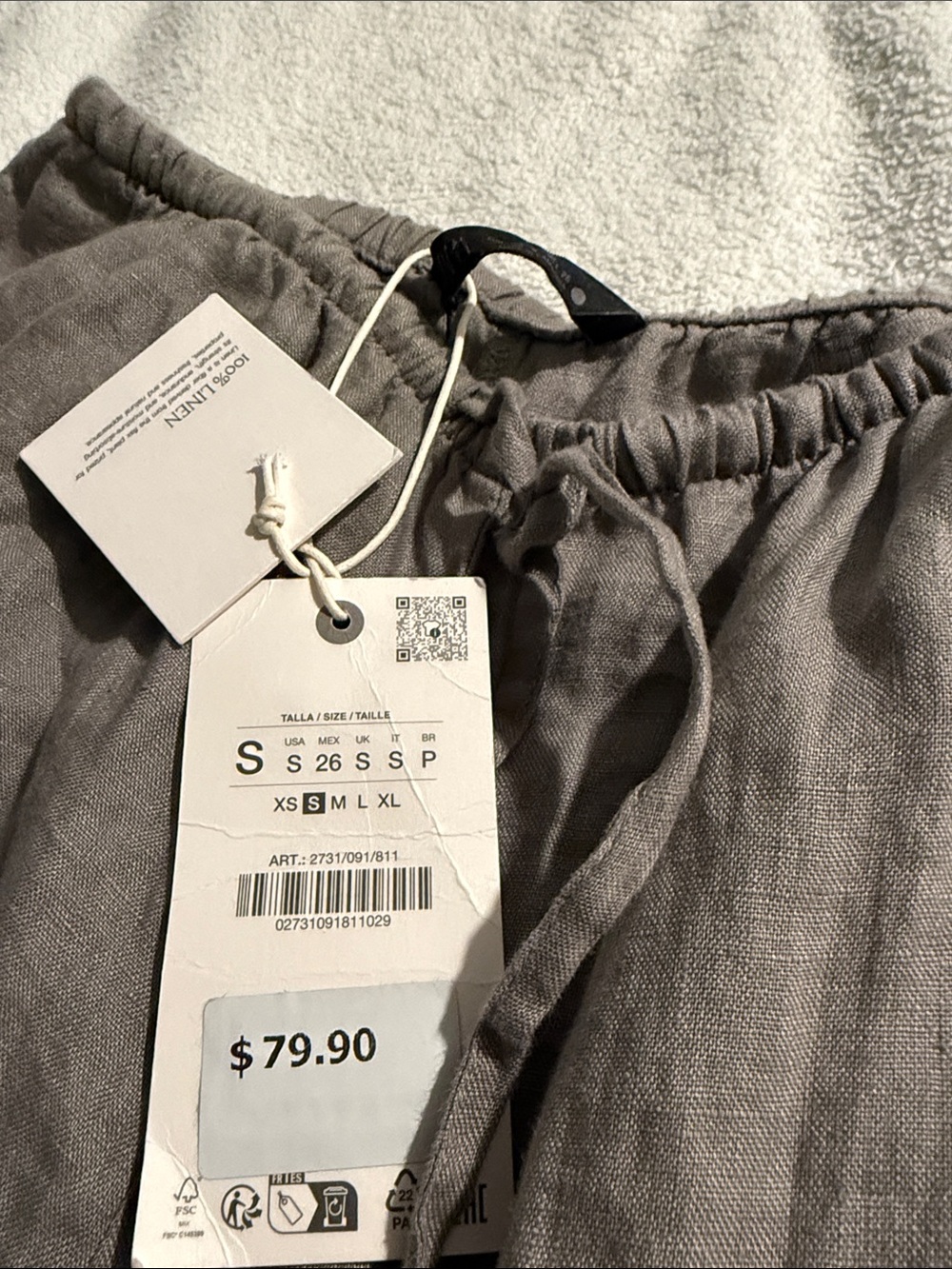 Zara Taupe Wide-Leg Linen Pants - Picture 2 of 5